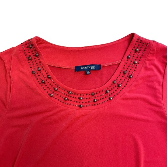 EVAN PICONE BLOUSE BEADED LIGHTWEIGHT SOFT STRETCH SHORT SLEEVE ORANGE SIZE 2X - Picture 3 of 6